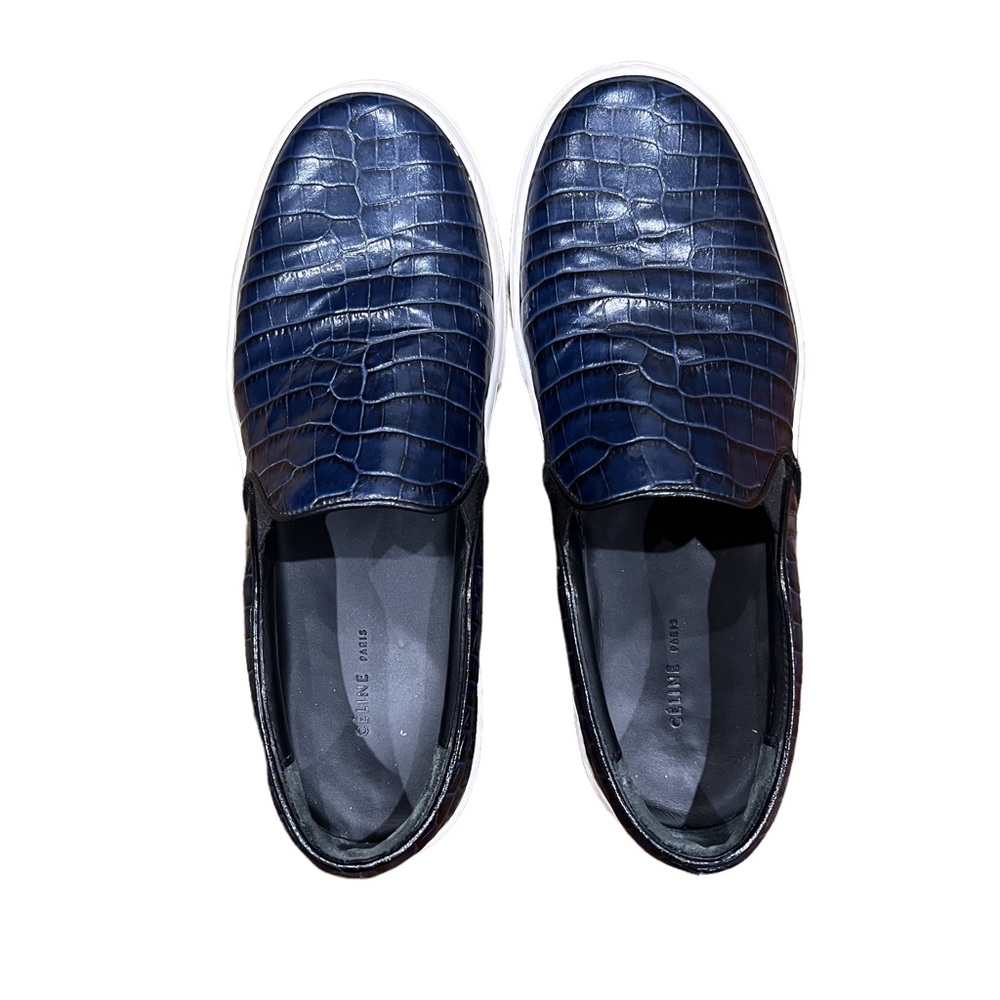 CELINE PARIS Slip On Shoe Navy Croc Detail Leather Upper Size 6 1/2 EUC - Picture 6 of 6